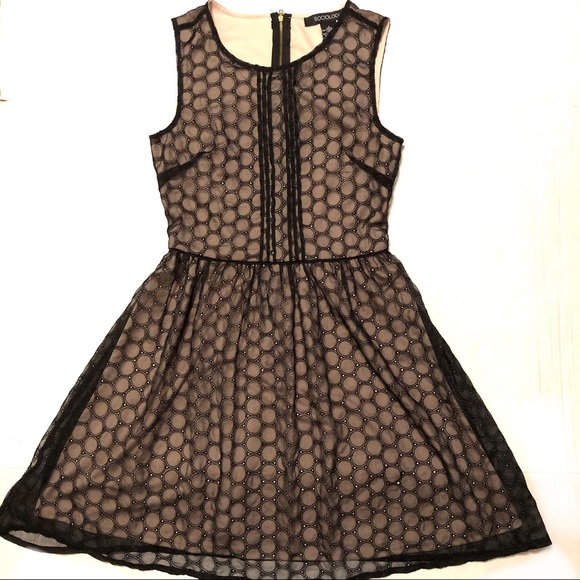 Sociology Dresses & Skirts - Sheer Black Lace Overlay Dot Cocktail Dress S